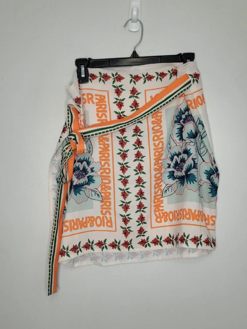 Retro floral printed tie waisted mini wrap vacation artsy skirt size xxl